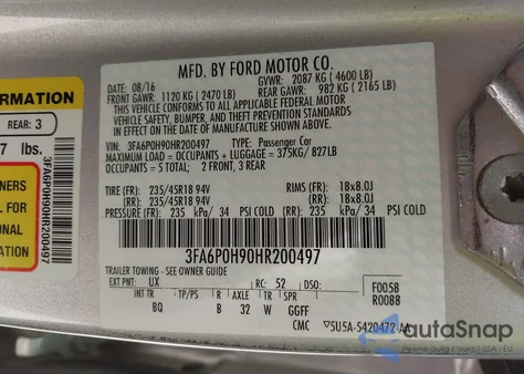 2017 Ford Fusion Se z USA, uszkodzony, nr VIN 3FA6P0H90HR200497